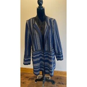 Dana Buchman Jacket Cardigan Blazer Sz XL Royal Blue Black Chevron Type Pattern